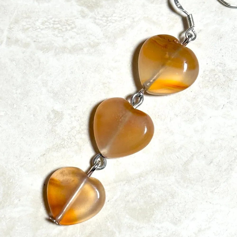 2/$20, Genuine Orange Agate Stone Heart Silver Dangle Earrings - Picture 4 of 11